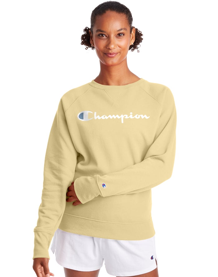 Champion Powerblend Fleece Classic Crew Script Logo Sweatshirt Dames - Geel - Belgie 0165IZLUE